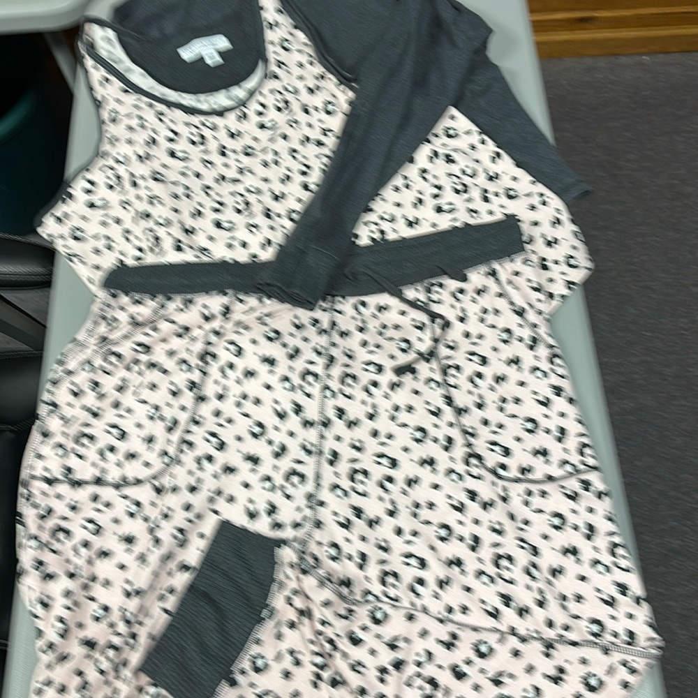 Karen Neuburgee 2 piece pajama set grey and pink leopard print XXL like new!